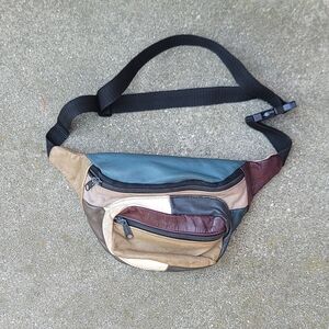 Vtg Leather Patchwork Fanny Pack Bag